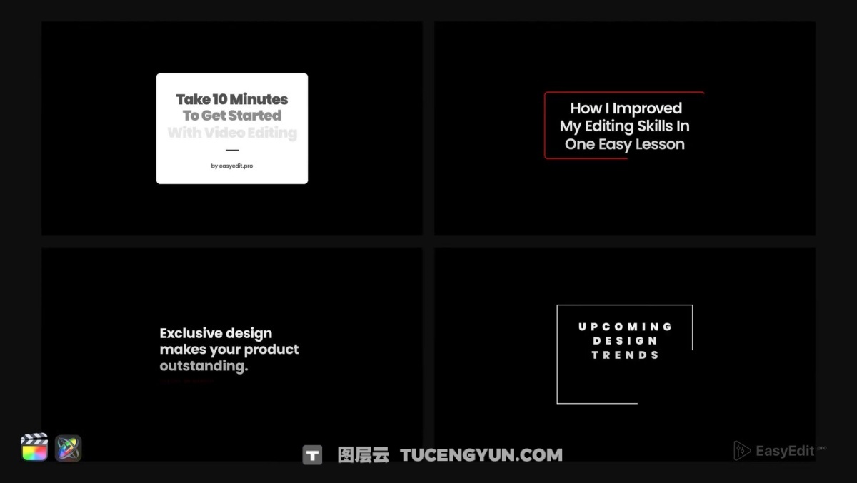 FCPX插件：900个极简抽象艺术现代社交媒体视频博客广告设计电影制作标题包 Titles Pro V2（12292）图层云