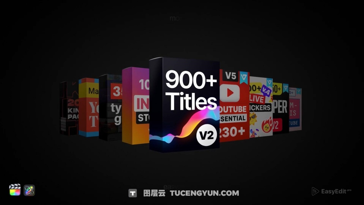 FCPX插件：900个极简抽象艺术现代社交媒体视频博客广告设计电影制作标题包 Titles Pro V2（12292）图层云