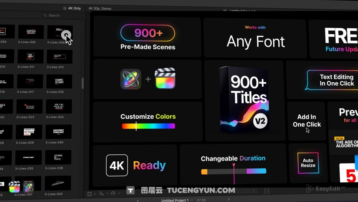 FCPX插件：900个极简抽象艺术现代社交媒体视频博客广告设计电影制作标题包 Titles Pro V2（12292）图层云