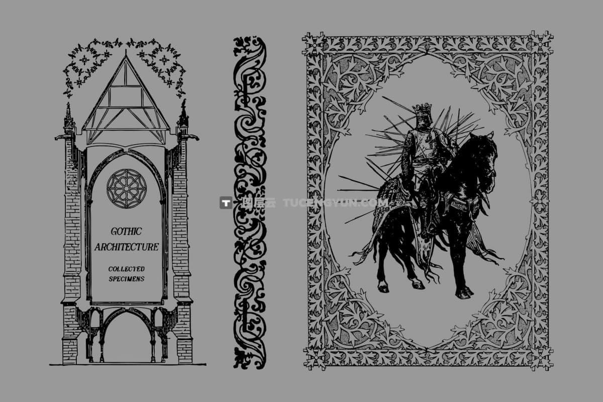 400个复古像素艺术中世纪暗黑神秘神话骑士低保真手稿版画AI、SVG、PSD插画设计套装 400+ Medieval Vectors（12341）图层云