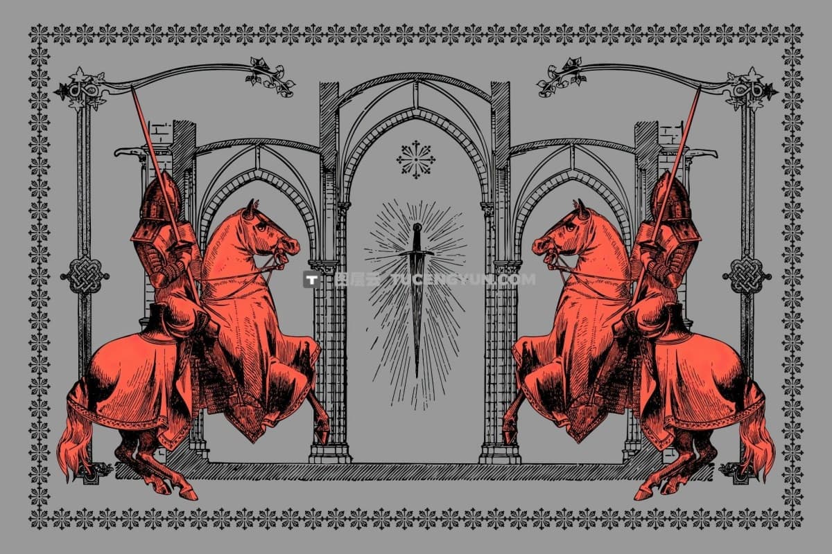 400个复古像素艺术中世纪暗黑神秘神话骑士低保真手稿版画AI、SVG、PSD插画设计套装 400+ Medieval Vectors（12341）图层云