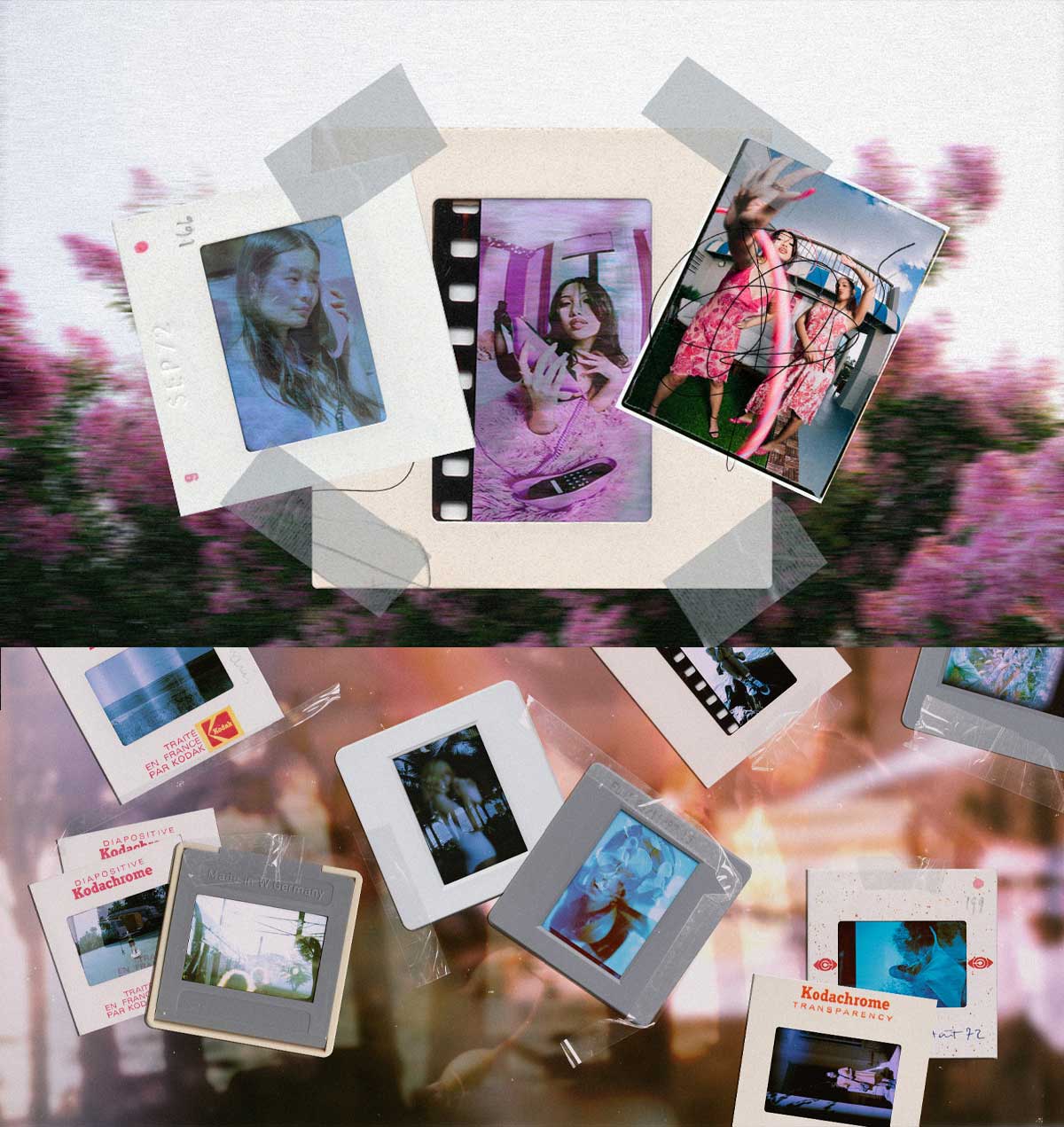 80年代复古美学柯达克罗姆胶片褪色过曝叠加边框PSD+PNG素材 Pixflow – Kodachrome Projection Film Slides（12344）