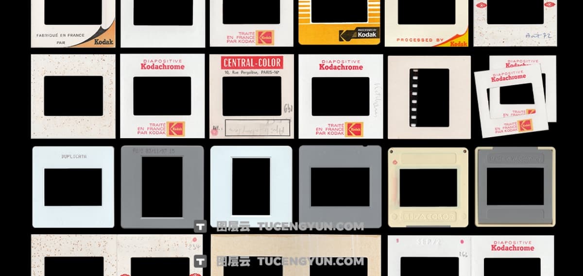 80年代复古美学柯达克罗姆胶片褪色过曝叠加边框PSD+PNG素材 Pixflow – Kodachrome Projection Film Slides（12344）图层云
