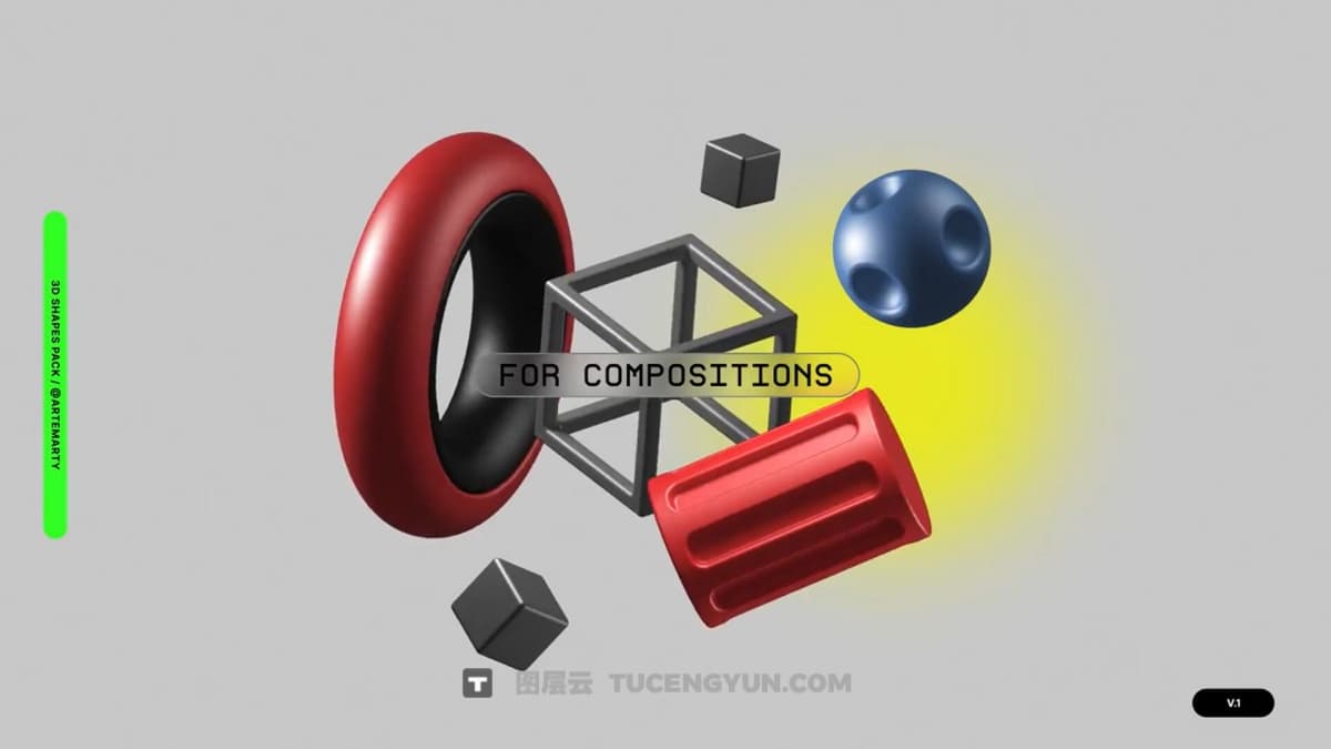 AE模板：超现实主义3D未来科幻金属几何抽象艺术形状合集 可更改颜色（12368）图层云