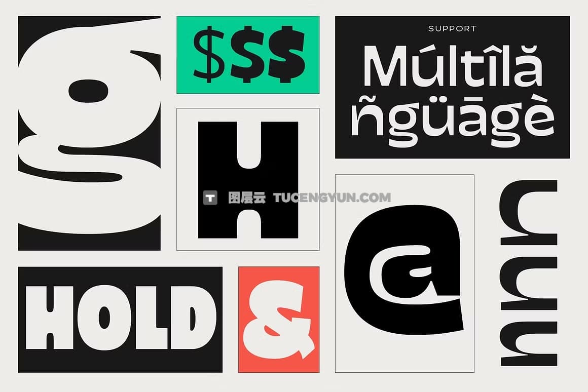 英文字体：超现代大胆浓缩粗体趣味逆反差logo标题排版封面海报装饰字体家族 Facers Font Family（12398）图层云