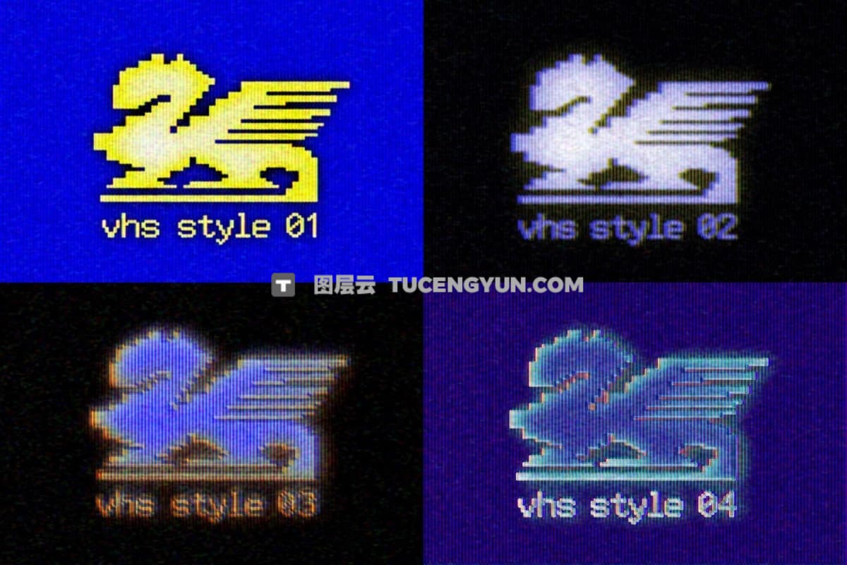 复古怀旧干扰混乱霓虹蓝VHS老式电子显示器屏幕PSD特效样机 VHS Tape Text & Logo Effect（12417）图层云