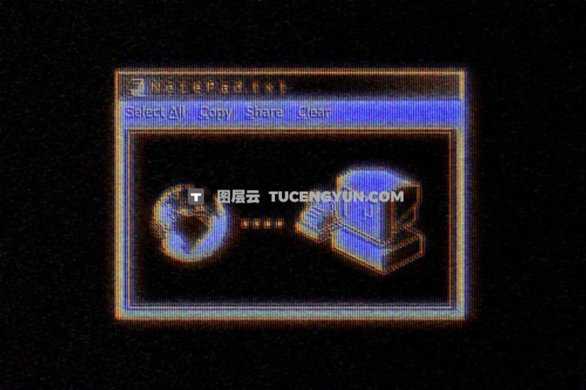 复古怀旧干扰混乱霓虹蓝VHS老式电子显示器屏幕PSD特效样机 VHS Tape Text & Logo Effect（12417）图层云