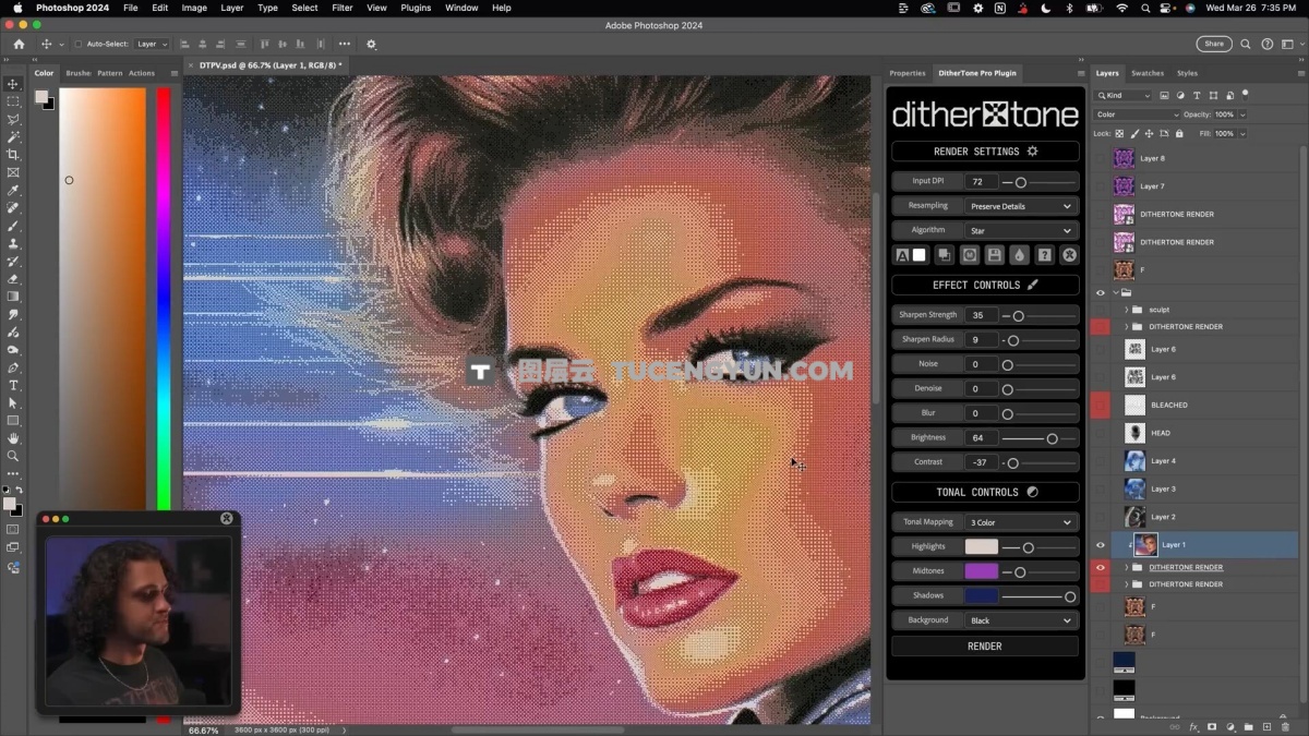 复古Y2K半色调毛刺颗粒像素抖动噪点做旧位图色调映射效果Photoshop插件 Dithertone Pro 支持WIN/MAC（12446）图层云