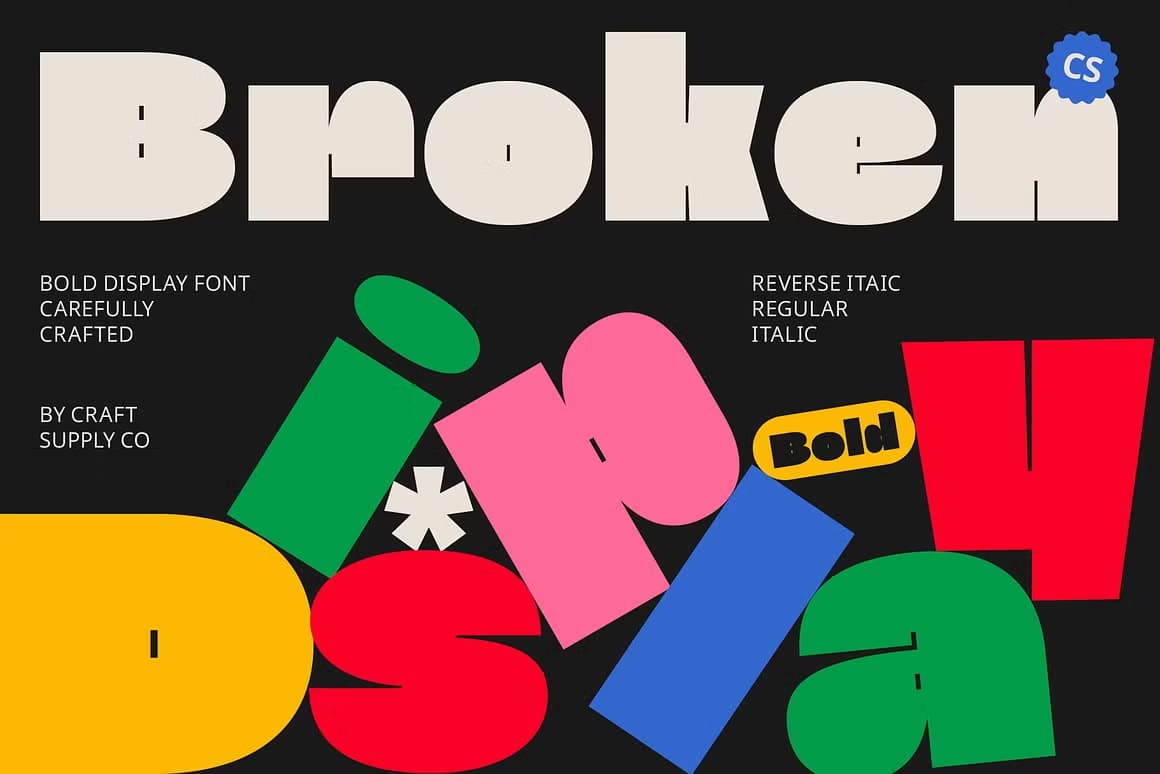 英文字体：现代趣味超粗体逆反差海报排版标题无衬线字体 CS Broken – Bold Font（12484）