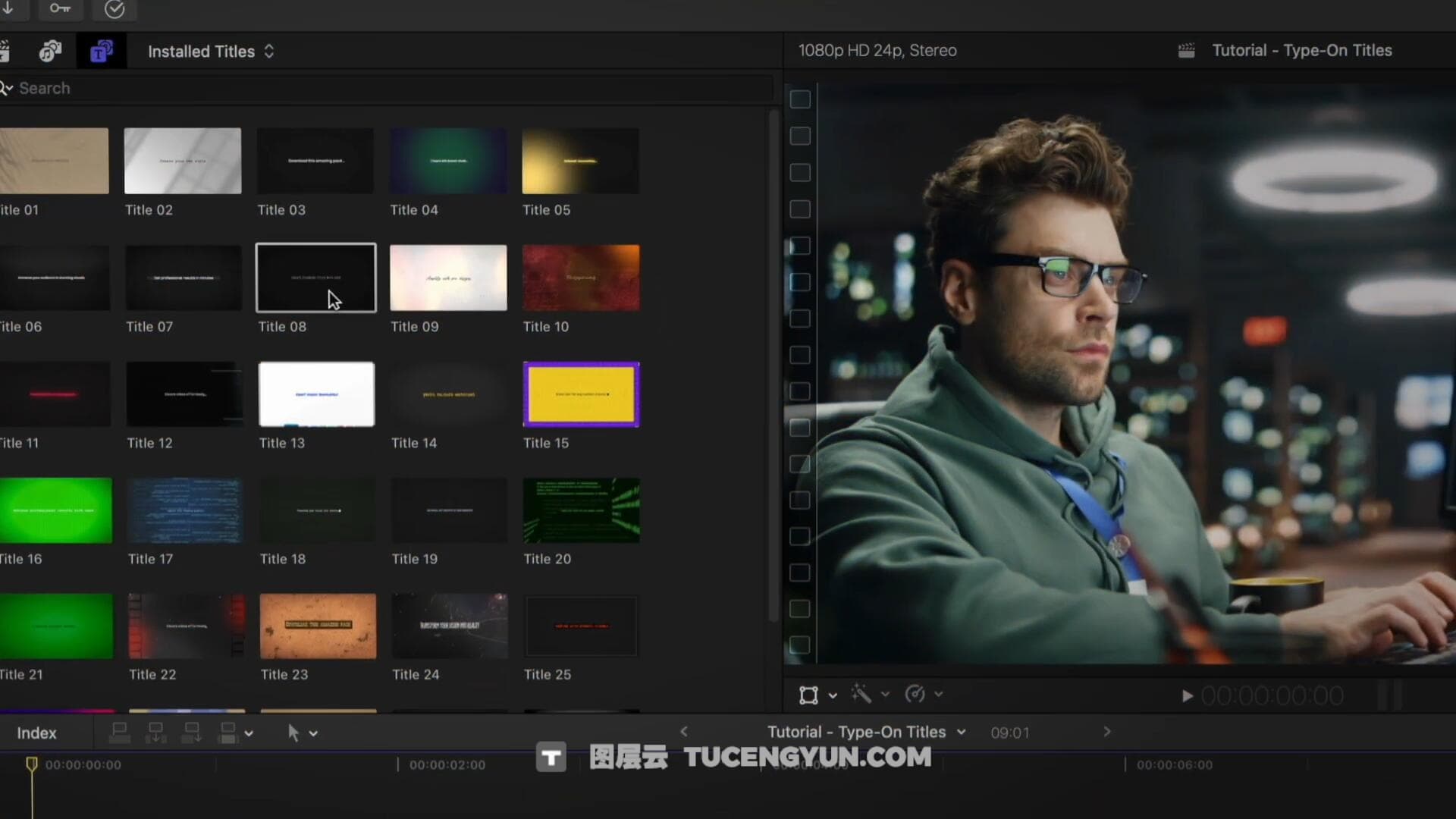 FCPX插件：复古故障、TV、手写、喷墨打字机、自动光标打字机文字标题效果动画 Type-On Titles（12486）图层云