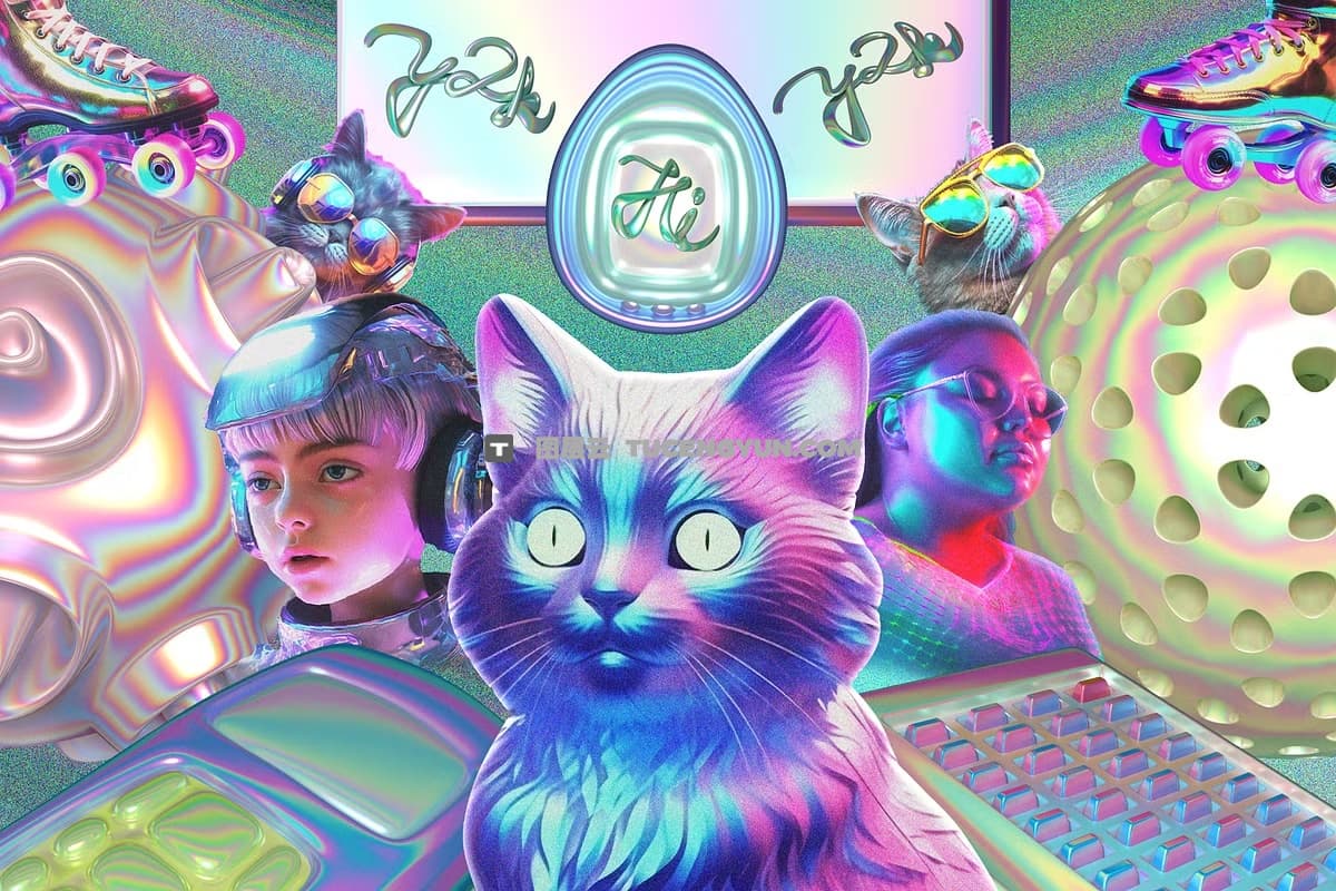 186个复古千禧Y2K梦幻全息镭射风拼贴艺术3D设备人物汽车电脑手机弹窗PNG套件 Imaginary Y2K world – Collage Kit 1（12487）图层云