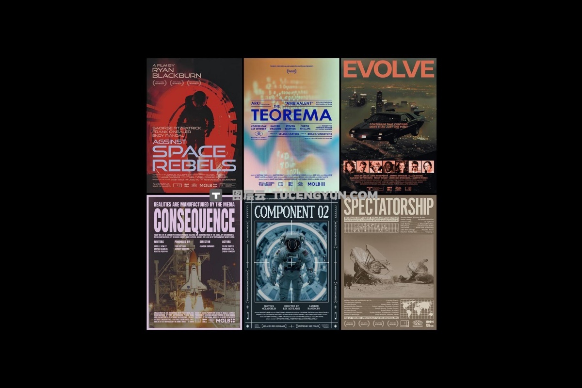 6款好莱坞科幻未来电影艺术海报标题文字排版AI/EPS/PSD分层源文件 Sci-Fi Movie Posters（12493）图层云