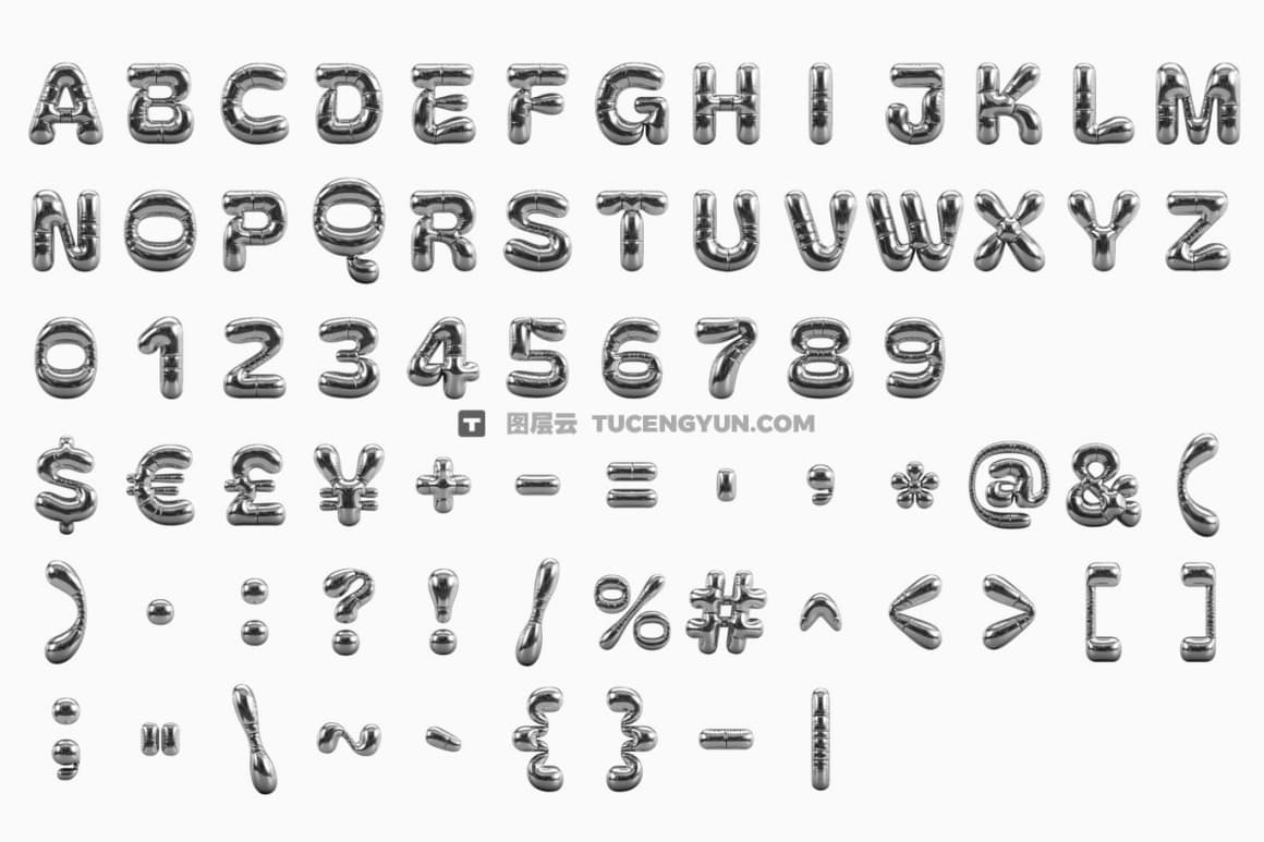 复古Y2K俏皮立体动态趣味充气膨胀几何元素字体+PNG素材 Puff Balloon Font（12512）图层云