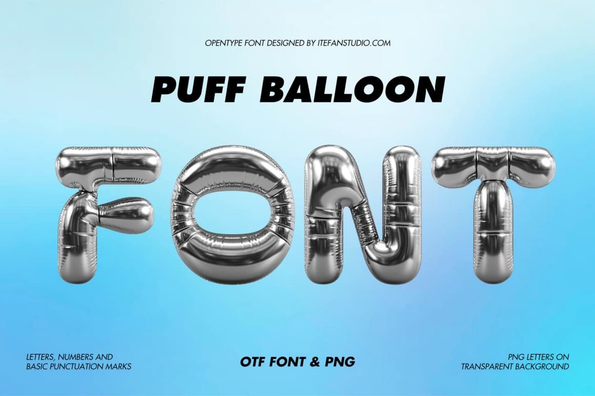 复古Y2K俏皮立体动态趣味充气膨胀几何元素字体+PNG素材 Puff Balloon Font（12512）