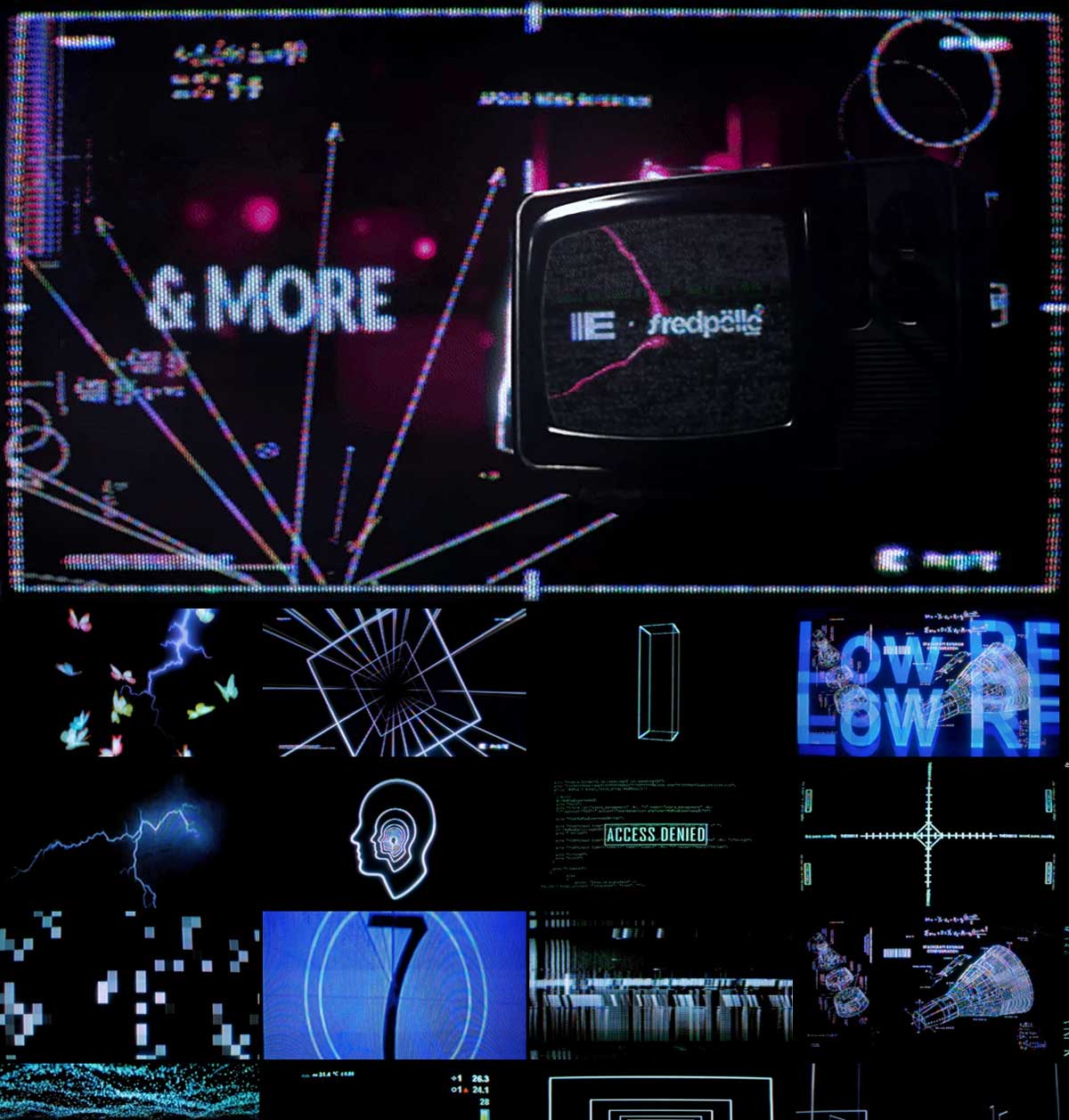 Happy Editing — CRT TEXTURES 200多个复古模拟独特故障颗粒元素纹理CRT字体+框架视频素材（3499）