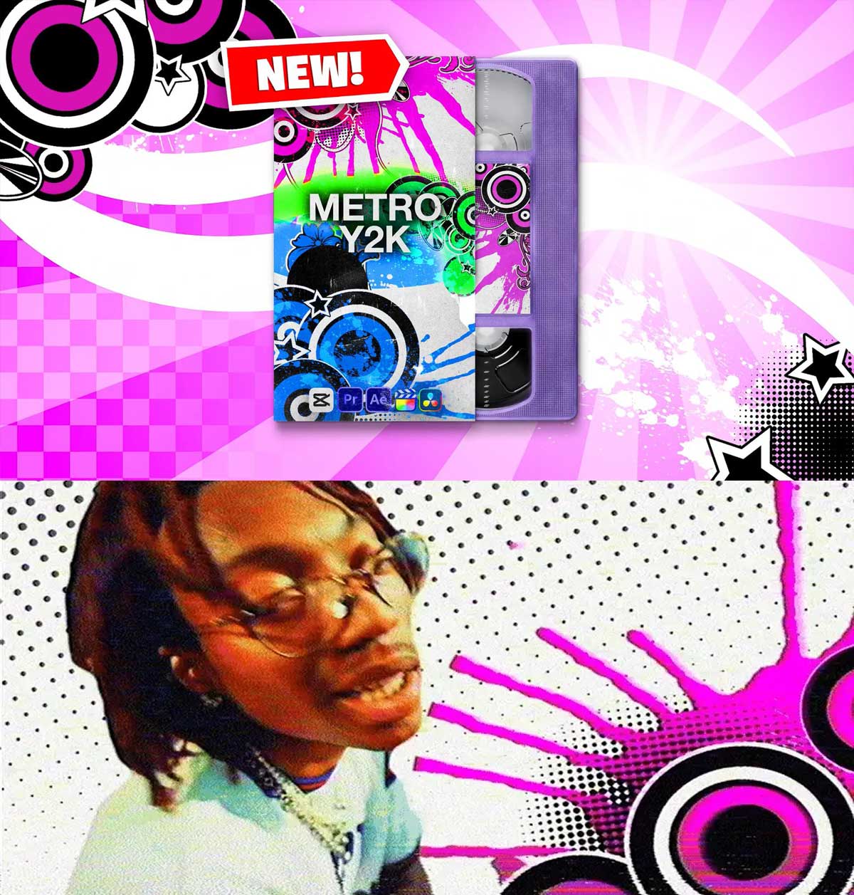 Tiny Tapes – METRO Y2K FX 复古千禧年Y2K风格滑板手垃圾摇滚混乱美学音乐MV视觉编辑叠加动画视频素材（12533）