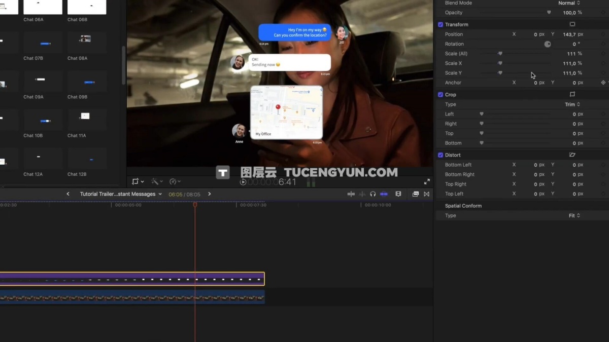 FCPX插件：社交软件聊天、帖子、消息即时弹窗动画效果 Instant Messages（12535）图层云