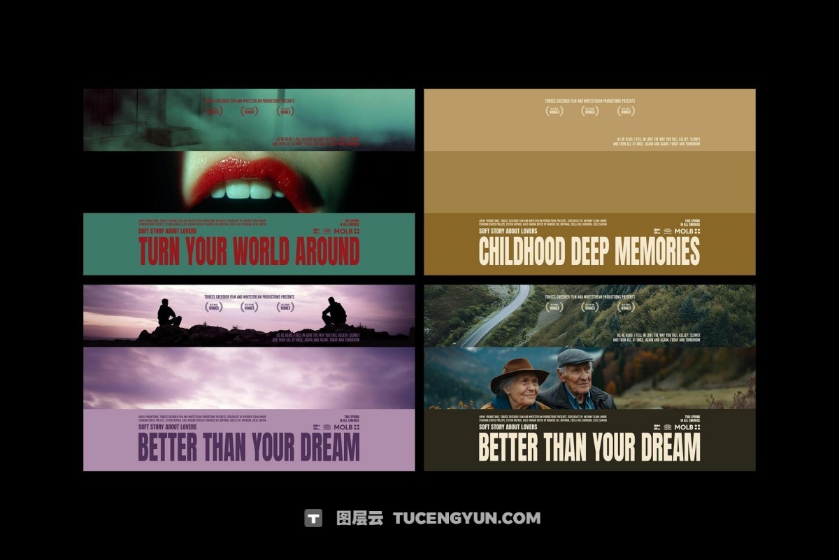 复古怀旧情怀爱情电影片头海报标题排版PSD分层模板套装 Love Movie Titles Collection（12547）图层云