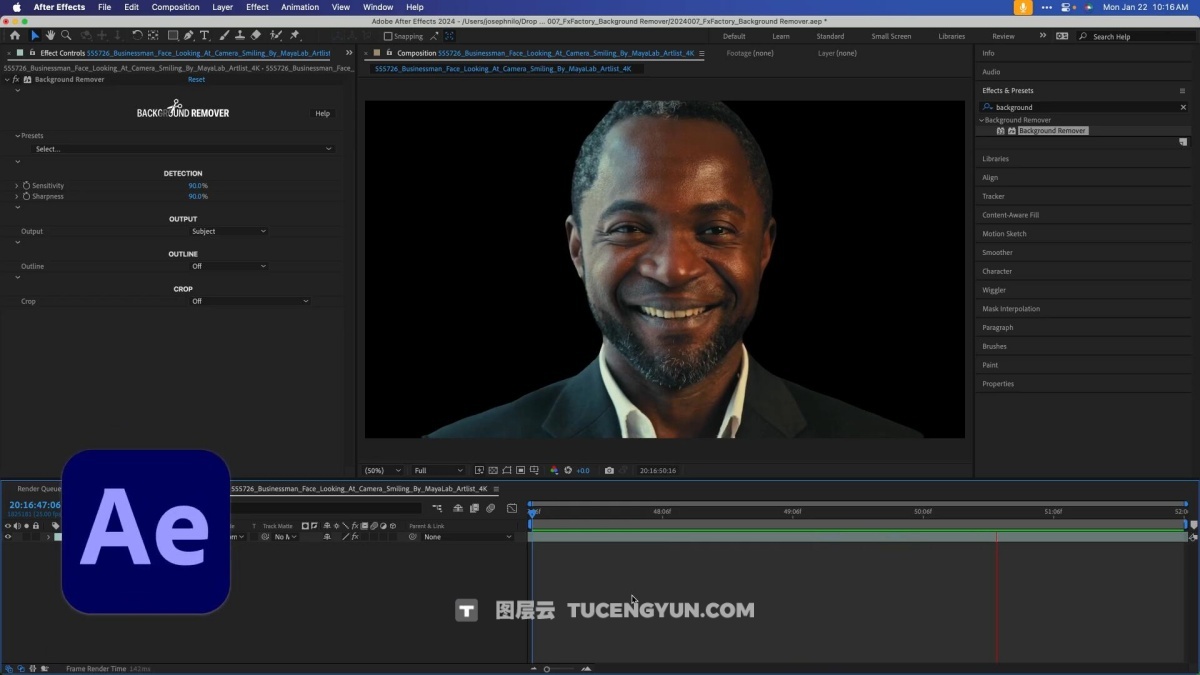 AE/PR/FCPX插件：一键式智能抠像视频背景擦除工具 Background Remover v1.0.2（12578）图层云