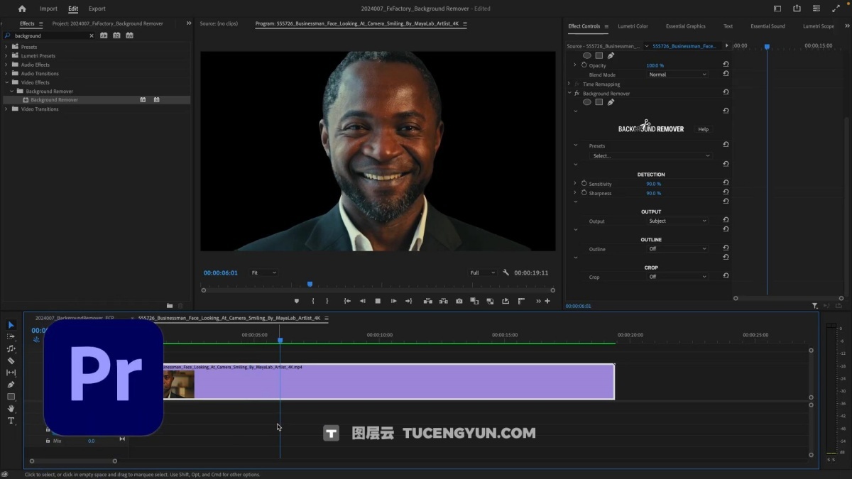 AE/PR/FCPX插件：一键式智能抠像视频背景擦除工具 Background Remover v1.0.2（12578）图层云