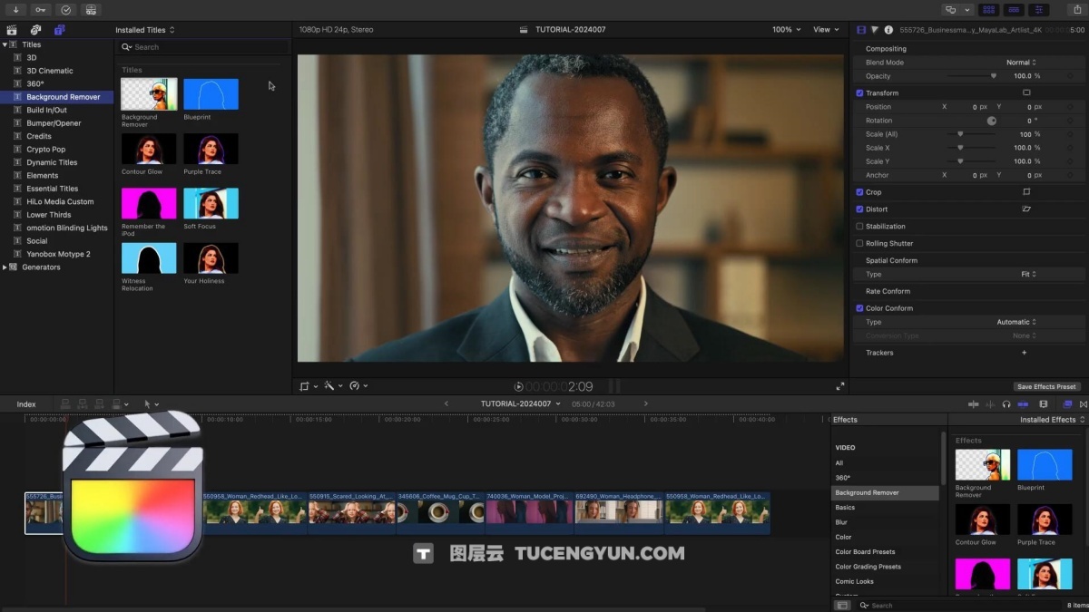 AE/PR/FCPX插件：一键式智能抠像视频背景擦除工具 Background Remover v1.0.2（12578）图层云