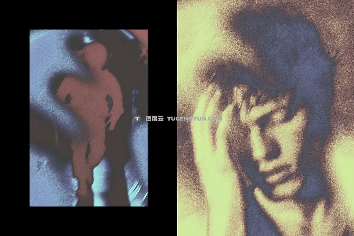 复古酸性艺术运动模糊抽象图像叠加PSD特效样机 Dreamy Negative Photo Effect（12585）图层云