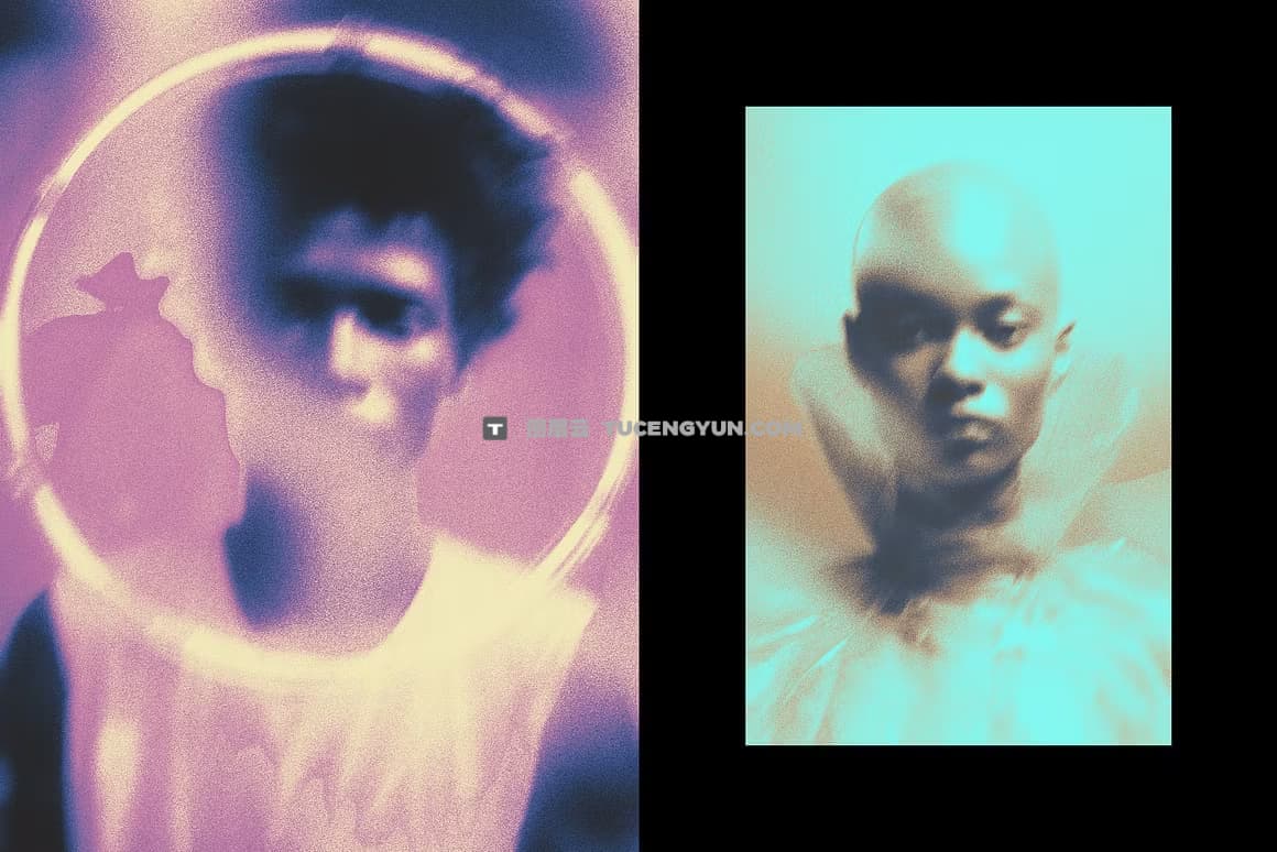 复古酸性艺术运动模糊抽象图像叠加PSD特效样机 Dreamy Negative Photo Effect（12585）图层云