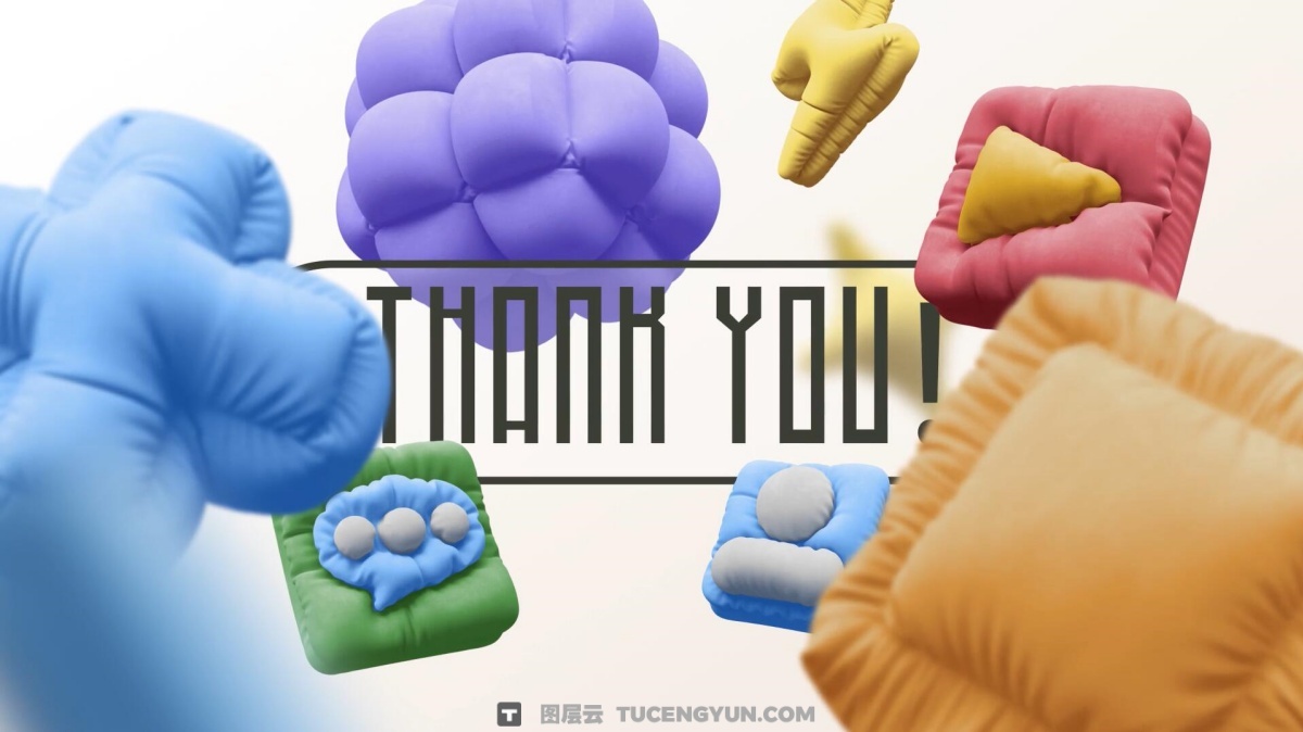 创意现代3D趣味充气膨胀面料抽象几何彩色艺术图形透明通道MOV视频素材（12606）图层云