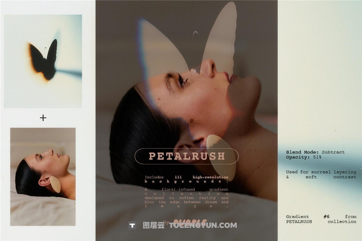 111个浪漫情绪梦幻柔焦花卉绘画渐变运动模糊艺术设计专辑封面JPG背景 PETALRUSH: Floral Backgrounds（12635）图层云