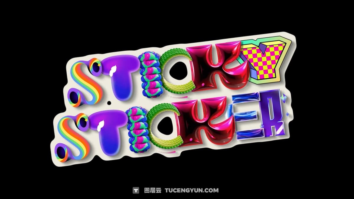 AE模板：创意千禧Y2K多风格风格酸性镀铬玻璃感梦幻实物字母符号动画模板（12639）图层云