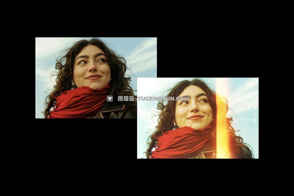 复古老式做旧胶片漏光灼伤曝光耀斑模拟叠加封面海报PSD特效样机 Retro Film Photo Effect（12676）图层云