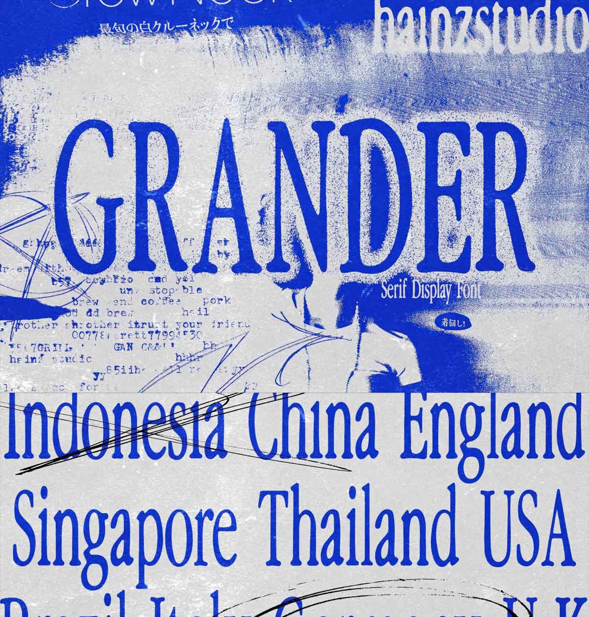 英文字体：复古磨损粗犷印刷打印出血logo徽标封面海报衬线字体 Grander – Display Serif Font（12738）