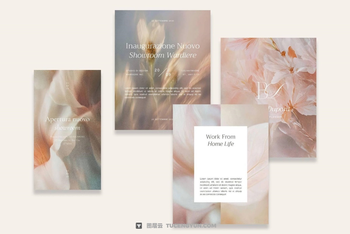 45个梦幻朦胧模糊优雅情绪温柔花朵花卉渐变JPG背景图片套装 Aesthetic Blurry Floral Backgrounds（12918）图层云