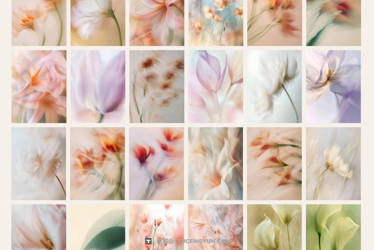 45个梦幻朦胧模糊优雅情绪温柔花朵花卉渐变JPG背景图片套装 Aesthetic Blurry Floral Backgrounds（12918）图层云