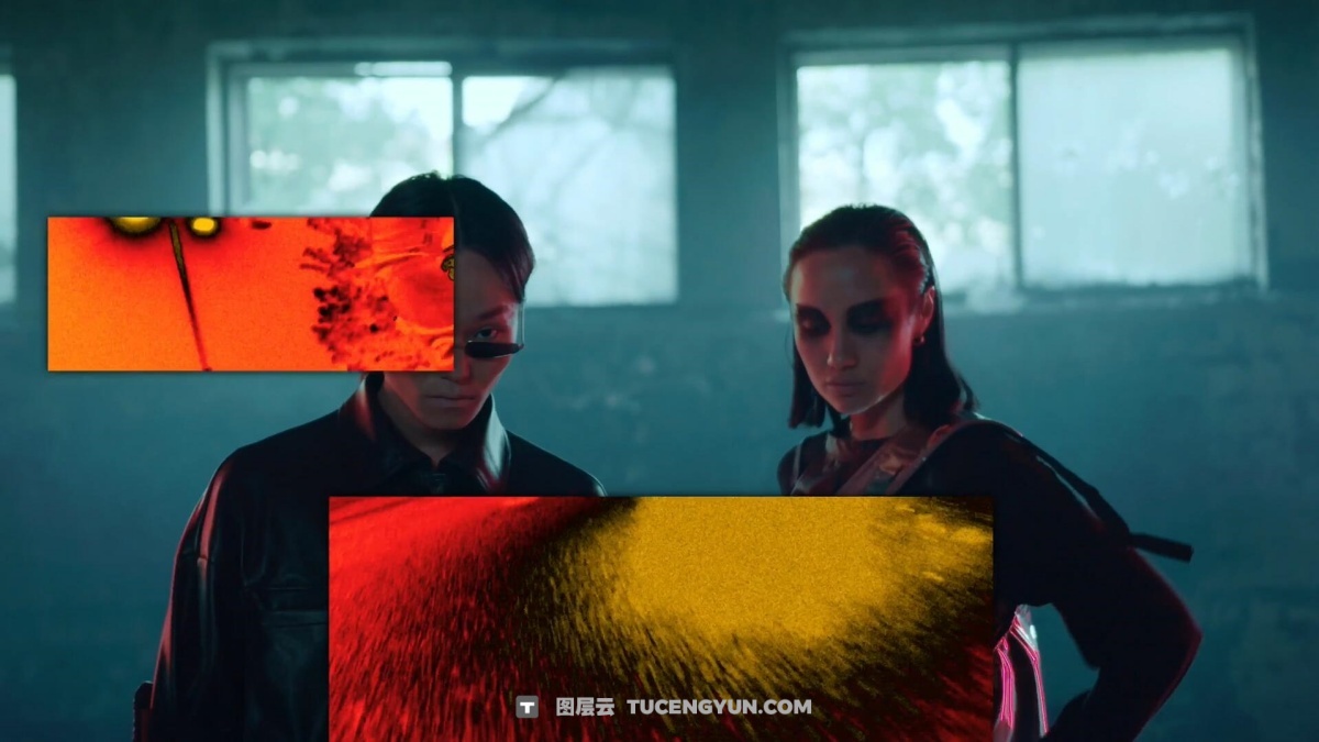 AE模板：嘻哈说唱红外热感成像毛刺截图随机显示无缝转场过渡（12930）图层云