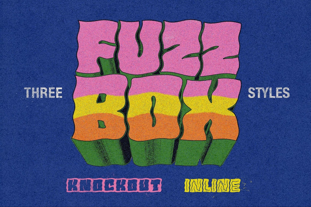 英文字体：复古迷幻手绘摇滚风格音乐专辑封面海报设计字体 Fuzzbox（12951）