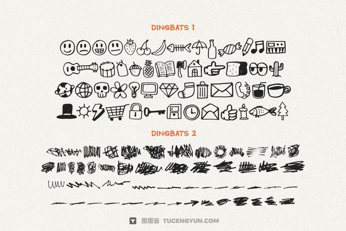 英文字体：复古马克笔真实笔迹墨迹涂改手写POP涂鸦艺术logo封面海报设计字体 HF Pensional – Marker Handwriting Font + Dingbats（12973）图层云