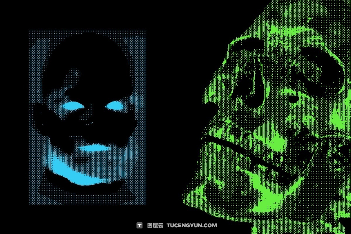 复古半调像素抖动位图图片设计后期叠加滤镜PSD特效样机 Dither Bitmap Photo Effect（12982）图层云