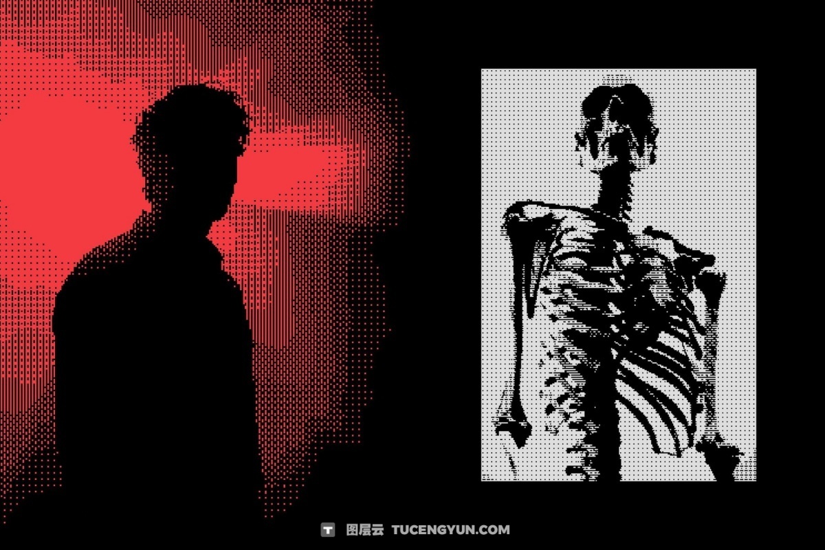 复古半调像素抖动位图图片设计后期叠加滤镜PSD特效样机 Dither Bitmap Photo Effect（12982）图层云