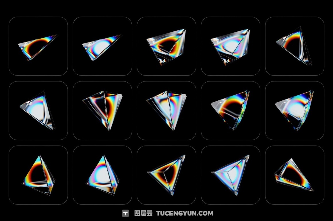 160个梦幻棱镜水晶切割玻璃亚克力折射渐变抽象3D几何PNG免扣图片设计元素包 3D Prism Glass Illustrations（13023）图层云