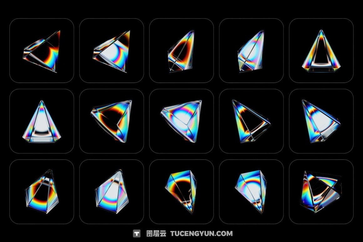 160个梦幻棱镜水晶切割玻璃亚克力折射渐变抽象3D几何PNG免扣图片设计元素包 3D Prism Glass Illustrations（13023）图层云