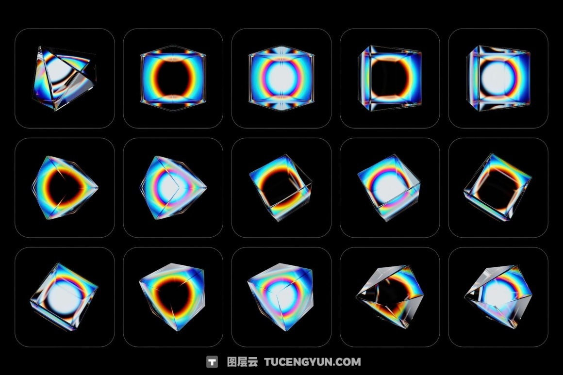160个梦幻棱镜水晶切割玻璃亚克力折射渐变抽象3D几何PNG免扣图片设计元素包 3D Prism Glass Illustrations（13023）图层云