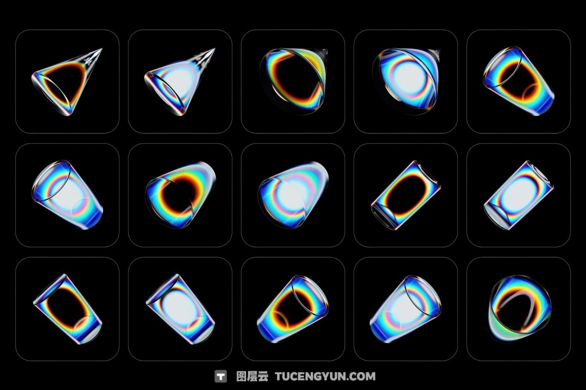 160个梦幻棱镜水晶切割玻璃亚克力折射渐变抽象3D几何PNG免扣图片设计元素包 3D Prism Glass Illustrations（13023）图层云