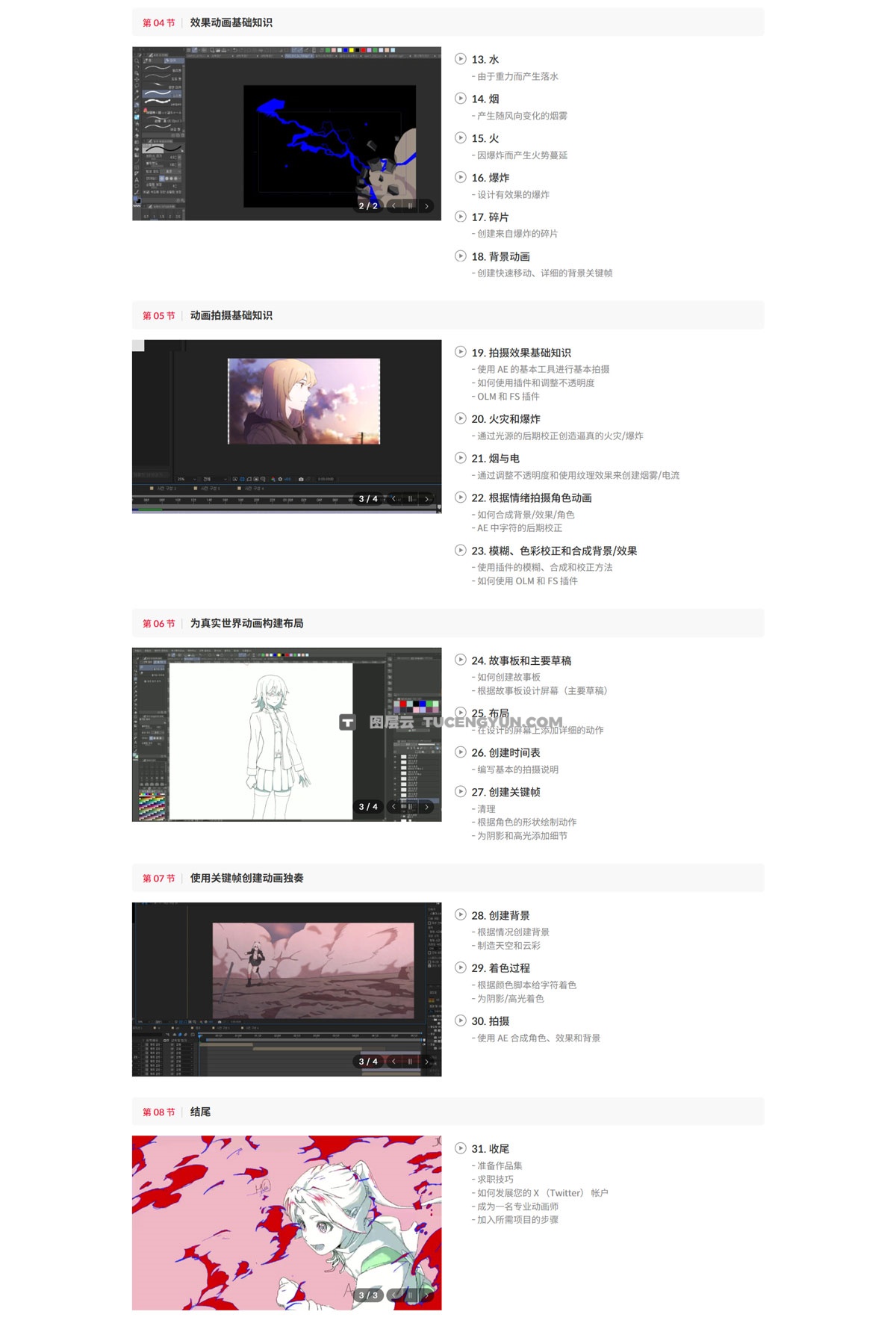 大师课程：掌握日漫风格角色、效果、场景、创作工作流AE+CSP视频课程 中文字幕（13031）图层云