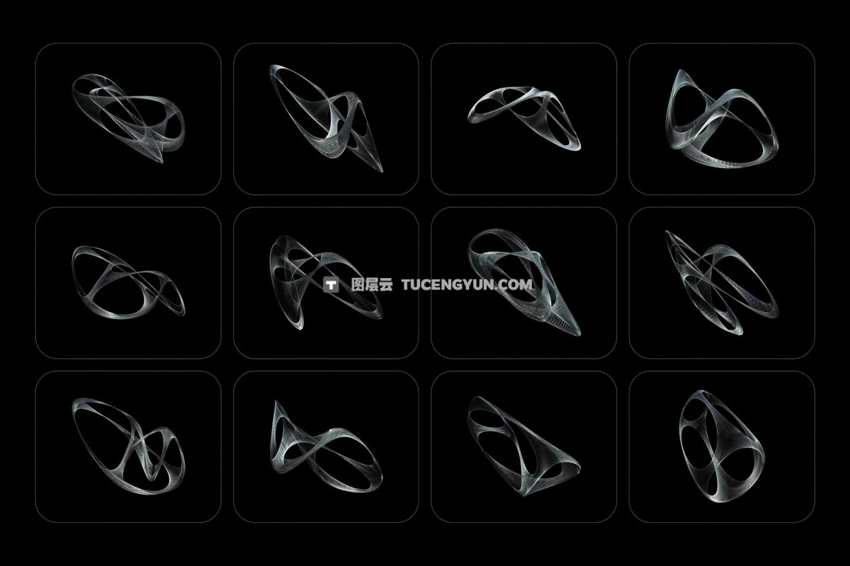 73个混沌抽象未来科幻光泽网状金属镀铬效果3D艺术线框PNG免抠素材 3D Chrome Wireframes（13039）图层云