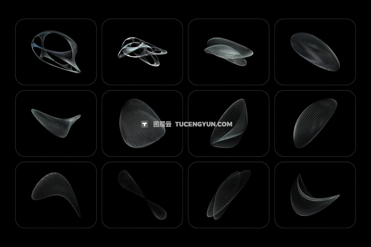 73个混沌抽象未来科幻光泽网状金属镀铬效果3D艺术线框PNG免抠素材 3D Chrome Wireframes（13039）图层云