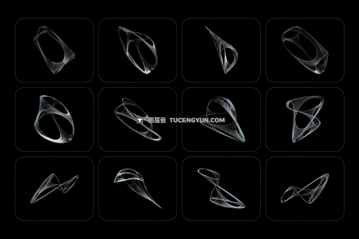 73个混沌抽象未来科幻光泽网状金属镀铬效果3D艺术线框PNG免抠素材 3D Chrome Wireframes（13039）图层云