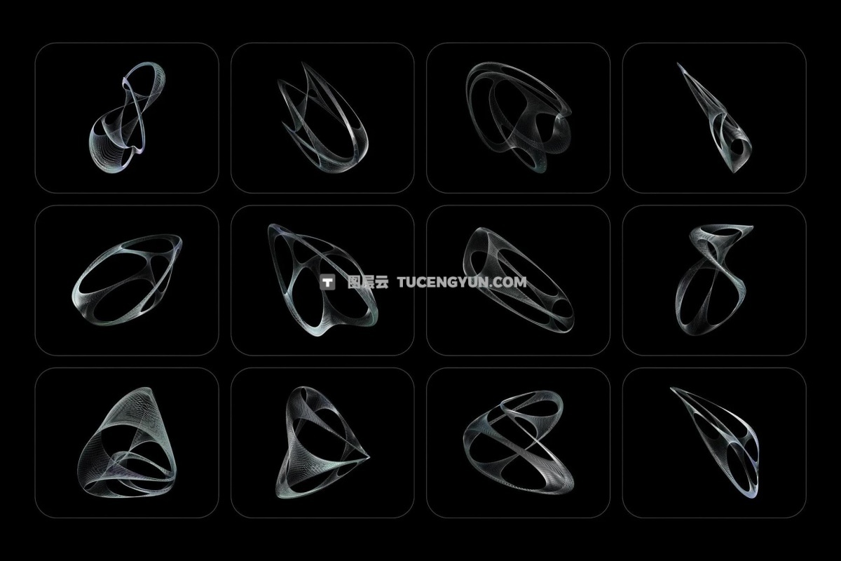 73个混沌抽象未来科幻光泽网状金属镀铬效果3D艺术线框PNG免抠素材 3D Chrome Wireframes（13039）图层云