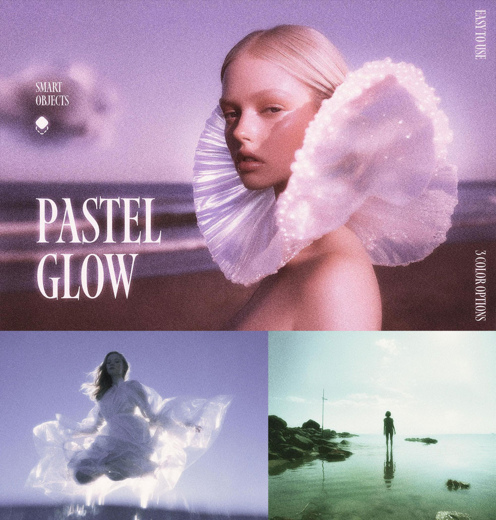 梦幻发光朦胧柔和灵魂神秘Y2K图片后期叠加滤镜PSD特效样机 Pastel Glow Photo Effect（13103）