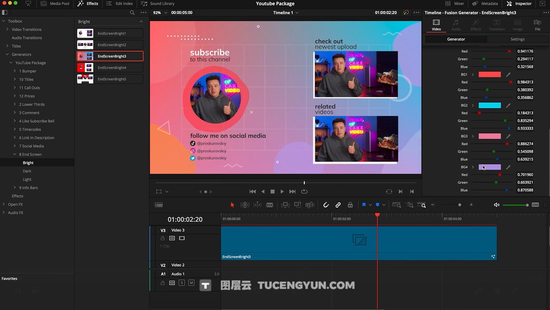 达芬奇预设：323个创意级YouTube自媒体频道图形字幕标题转场动画栏目包装（13144）图层云